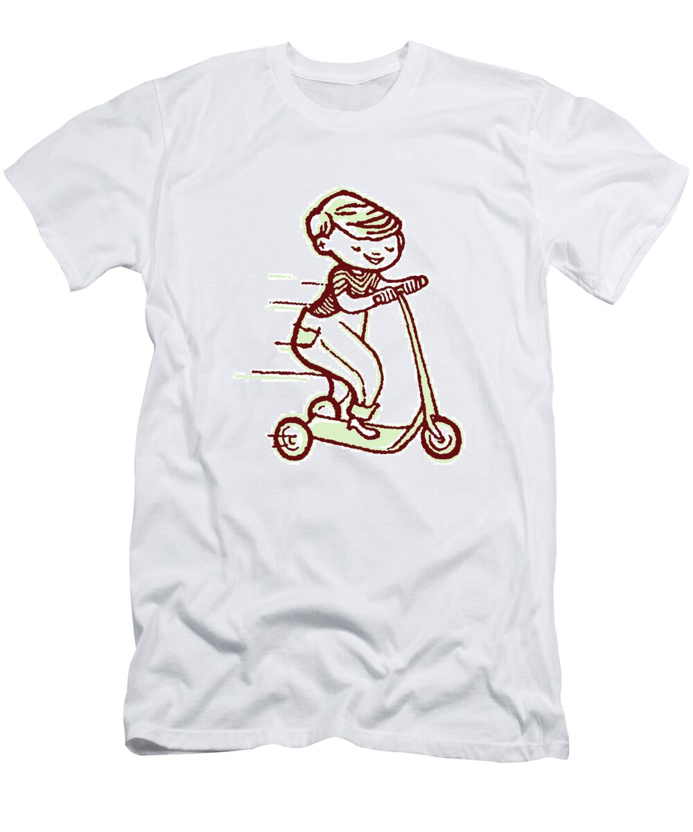 Boy on Scooter Csa Images T-Shirt