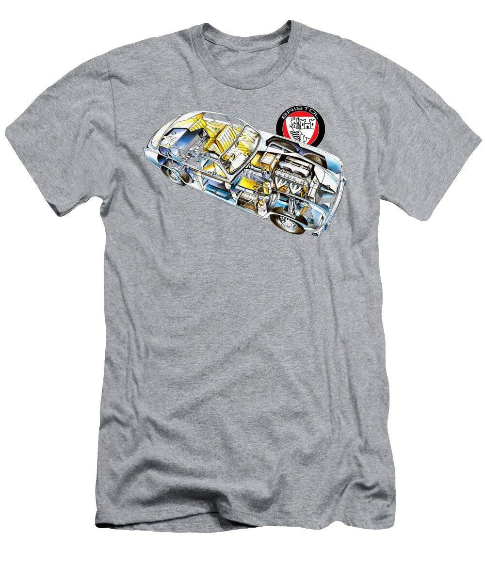 British Hand Built Luxury 4 Door Sedan Bristol 405 Saloon R6 Engine Cutaway Automotive Art Vladyslav Shapovalenko T-Shirt