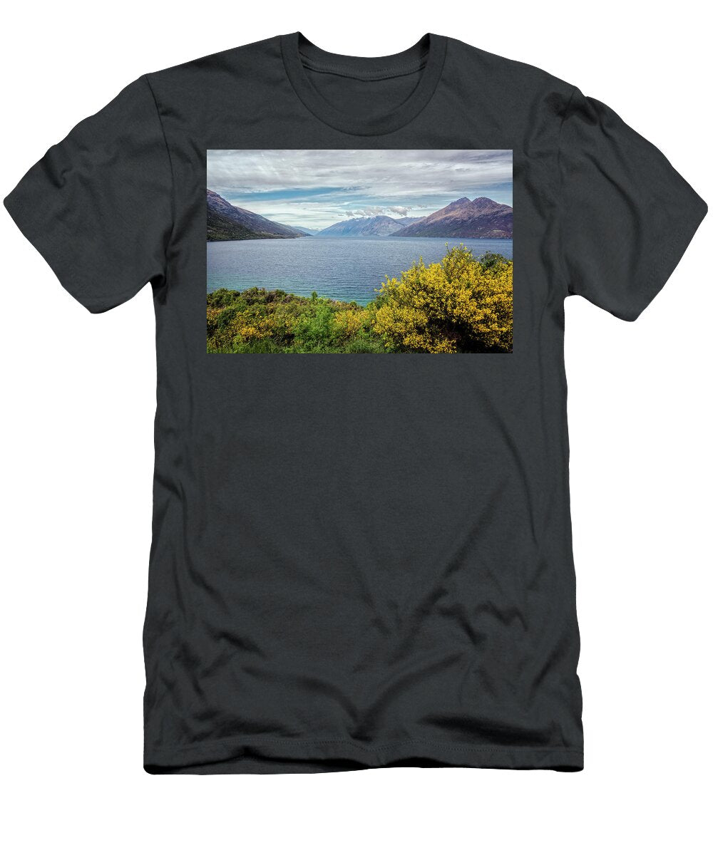 Broom Bushes on Lake Wakatipu New Zealand Joan Carroll T-Shirt