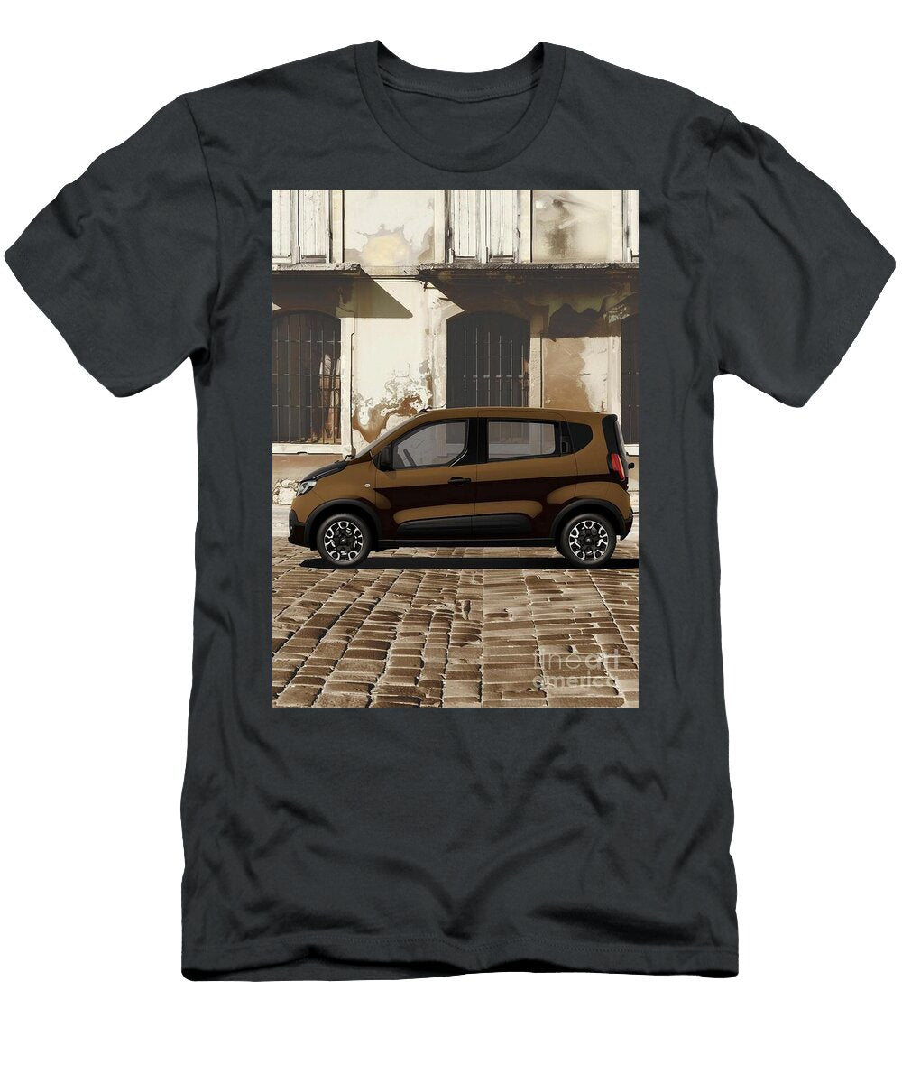 Brown Compact Car Parked on Cobblestone Street Destiney Sullivan T-Shirt
