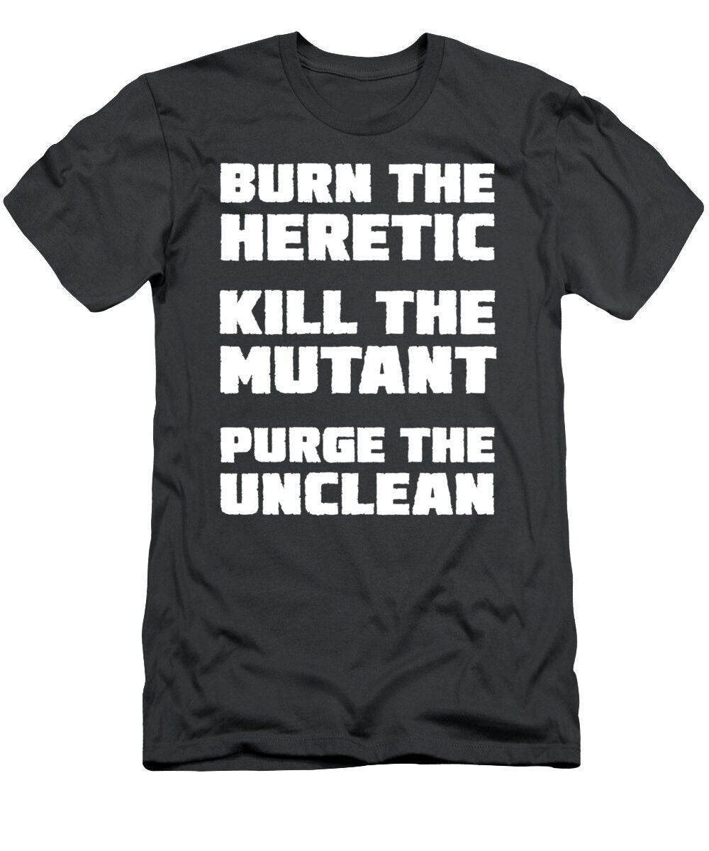 Burn the Heretic Light Text Evans Morgan T-Shirt