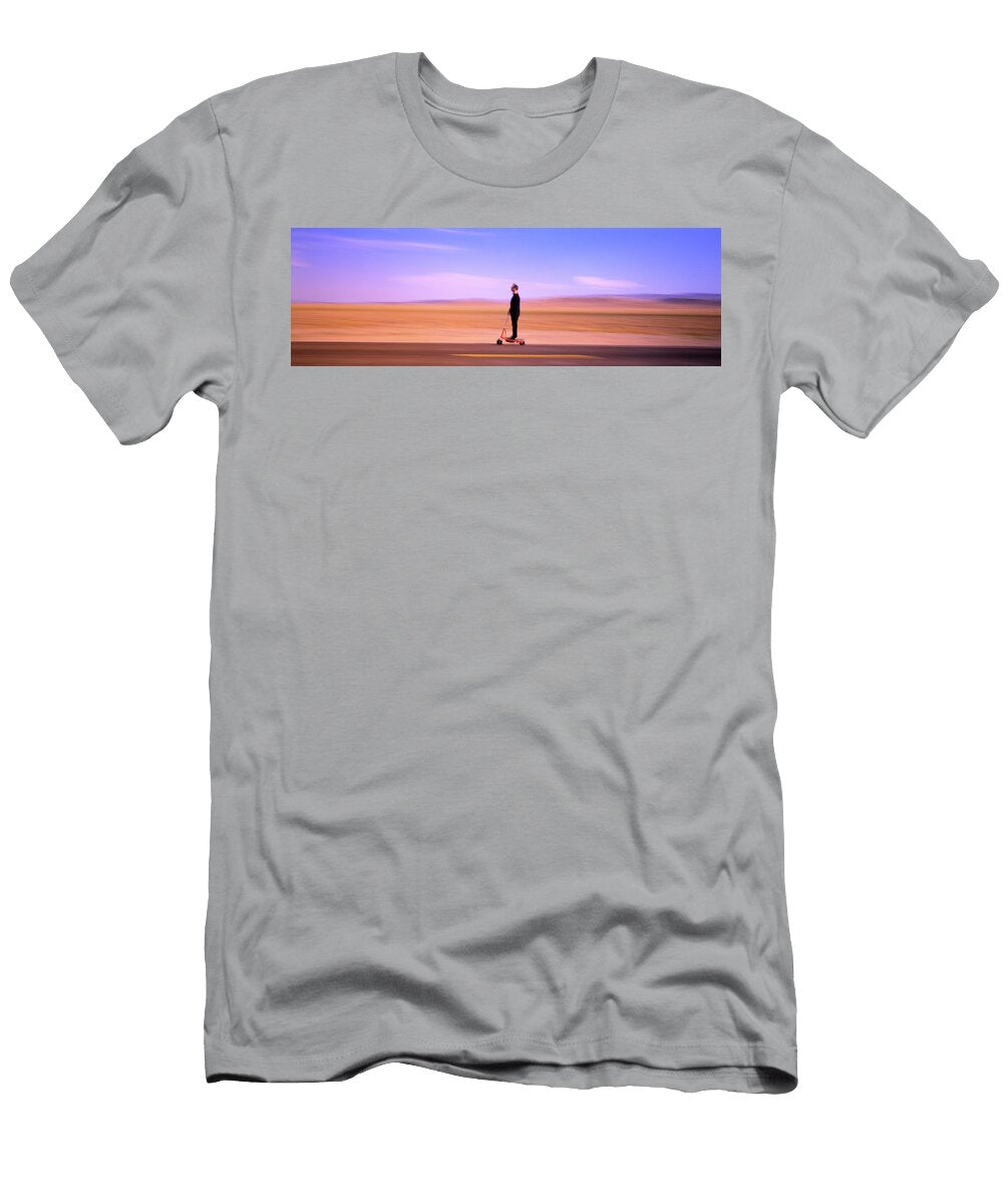 Businessman on Electric Scooter Nv USA Panoramic Images T-Shirt