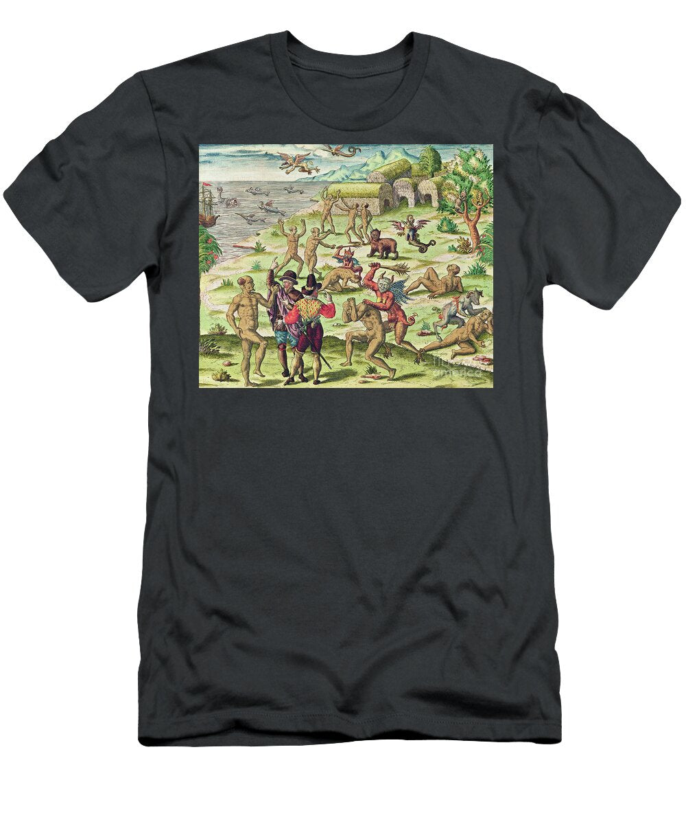 Cacodemon Attacking the Savages From Americae Tertia Pars Theodor De Bry T-Shirt
