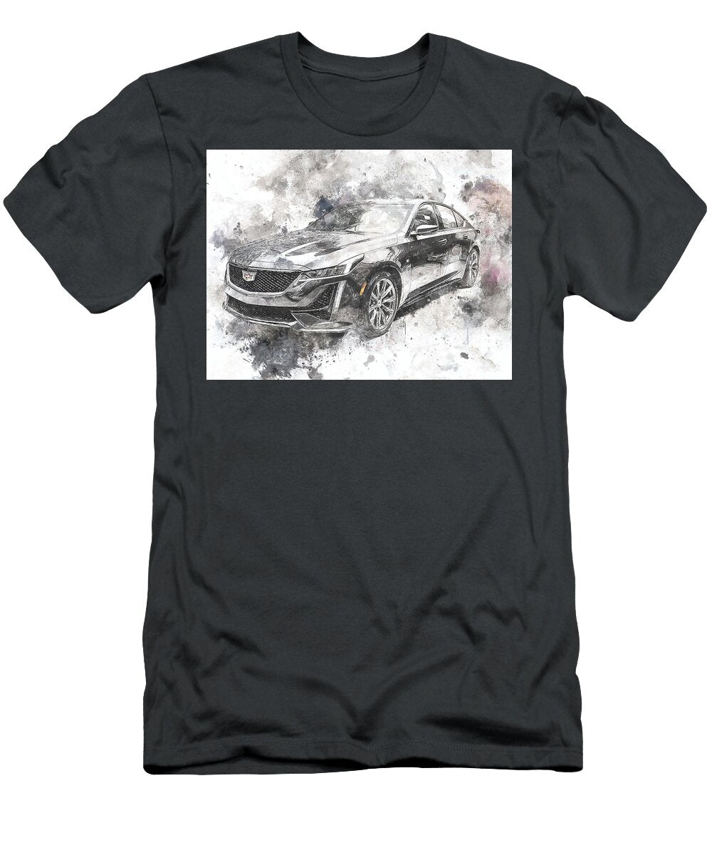 Cadillac Ct5 2023 Sedan Luxury Car Artistic Sketch Cadillac Sketch Art Hollie Love T-Shirt