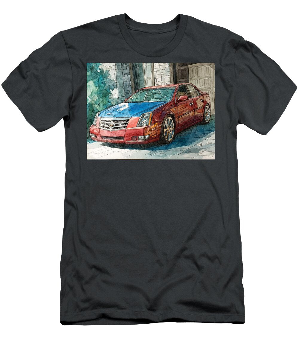Cadillac Sts 2005 Sedan Detailed Drawing Watercolor Car Watercolor Car Drawing Hollie Love T-Shirt