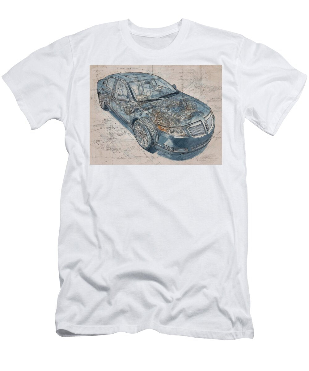 Car Engineering Lincoln Mkz 2007 Sedan Mechanical Design Car Engine Blueprint Art Hollie Love T-Shirt
