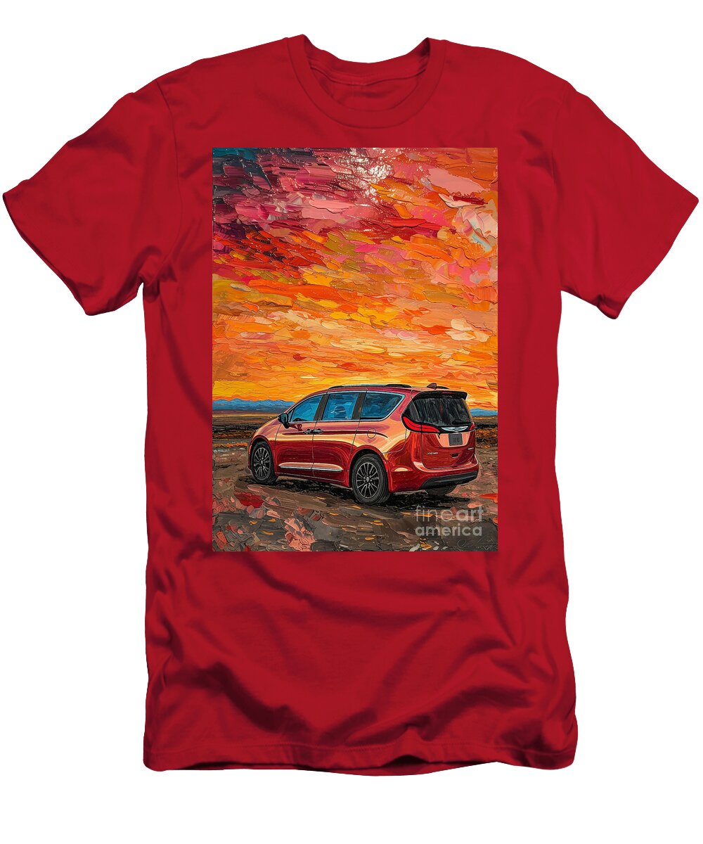 Car for Man Chrysler Pacifica with a Fiery Sunset Backdrop Gift for Husband Destiney Sullivan T-Shirt