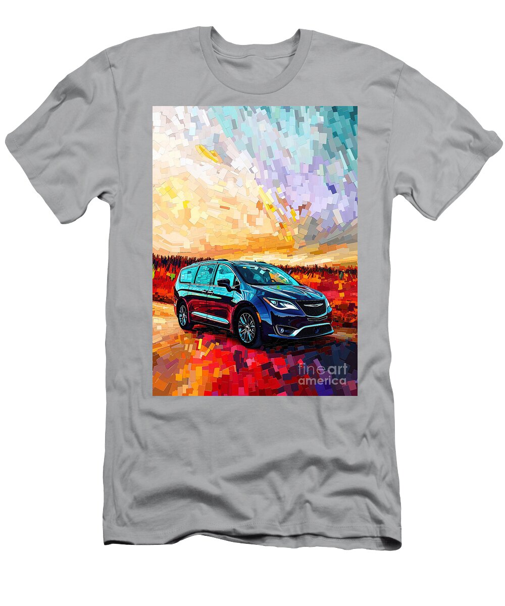Car Graphic Chrysler Pacifica with a Pixel Art Landscape Garage Mancave Destiney Sullivan T-Shirt