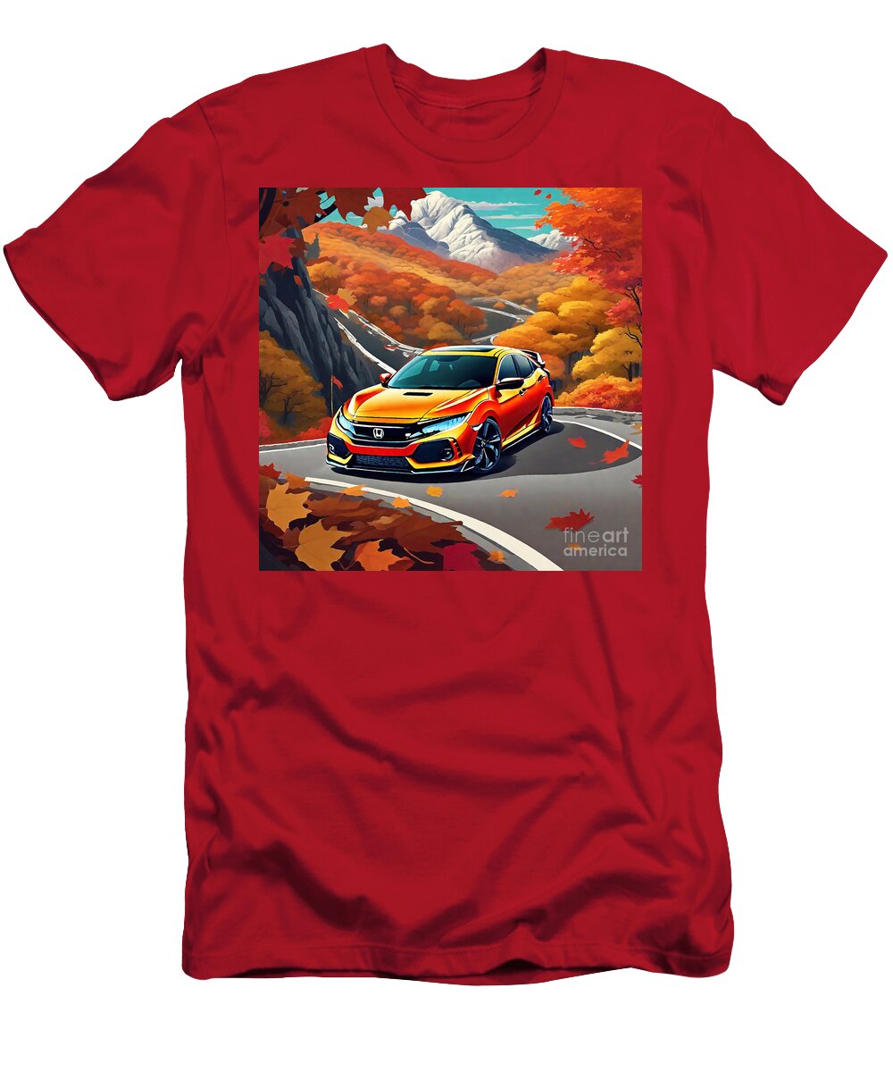 Car Honda Civic Hatchback with Vibrant Autumn Foliage Destiney Sullivan T-Shirt