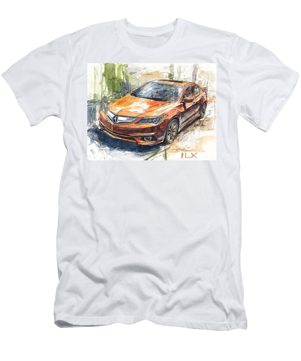 Car Illustration Acura Ilx 2013 Sedan Watercolor Art Watercolor Car Illustration Hollie Love T-Shirt