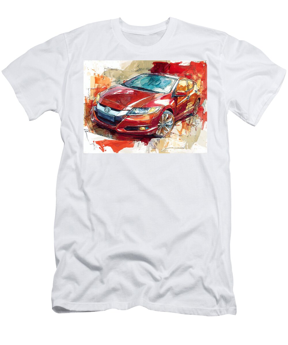 Car Illustration Honda Insight 2010 Hatchback Artistic Vehicle Vibrant Red Car Illustration Hollie Love T-Shirt