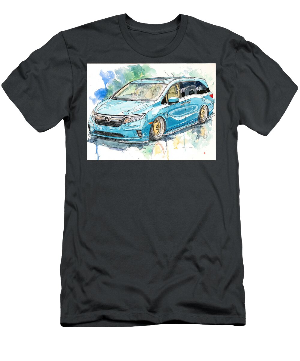 Car Illustration Honda Odyssey 2023 Minivan Vehicle Art Vibrant Aqua Car Drawing Hollie Love T-Shirt