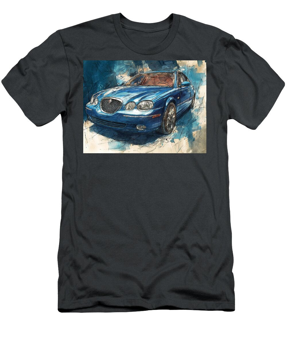Car Illustration Jaguar X Type 2003 Sedan Artistic Vehicle Blue Car Artistic Illustration Hollie Love T-Shirt