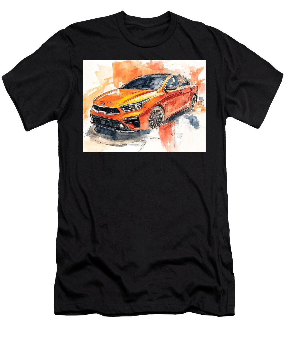 Car Illustration Kia Forte 2023 Sedan Orange Vehicle Vibrant Orange Car Drawing Hollie Love T-Shirt