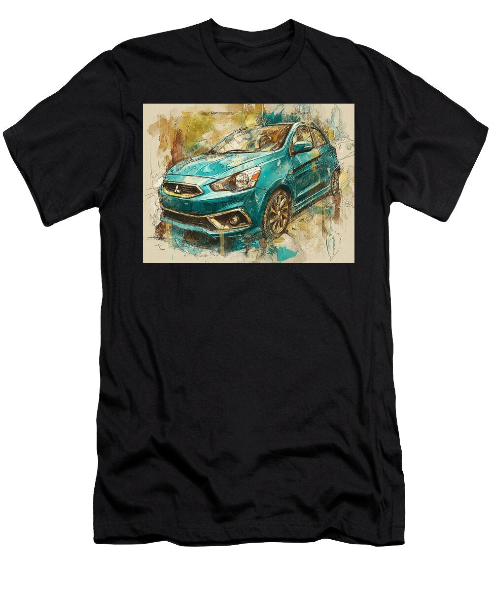 Car Illustration Mitsubishi Mirage 2015 Hatchback Artistic Vehicle Teal Sketchy Car Art Hollie Love T-Shirt
