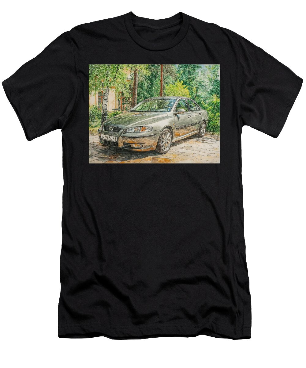 Car in a Lush Garden Saab 9 5 2003 Sedan Summer Scene Outdoor Car Parked Car in Summer Garden Hollie Love T-Shirt