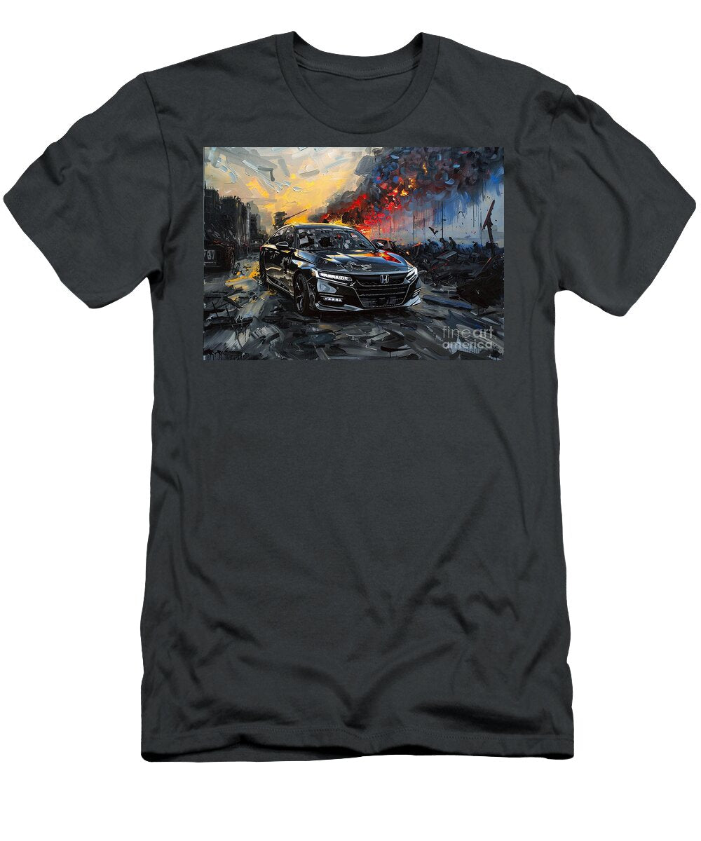 Car in a Post Apocalyptic City a Dramatic Painting Clark Leffler T-Shirt
