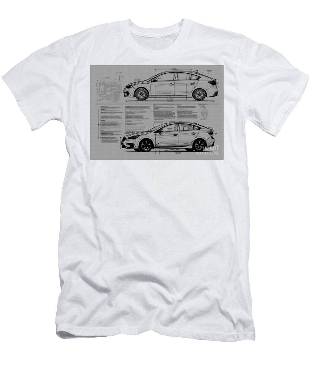 Car Minimal Cruze Auto Monochrome Hatchback Chevrolet Pencil Vehicle Sketch Geometric Clint Mclaughlin T-Shirt