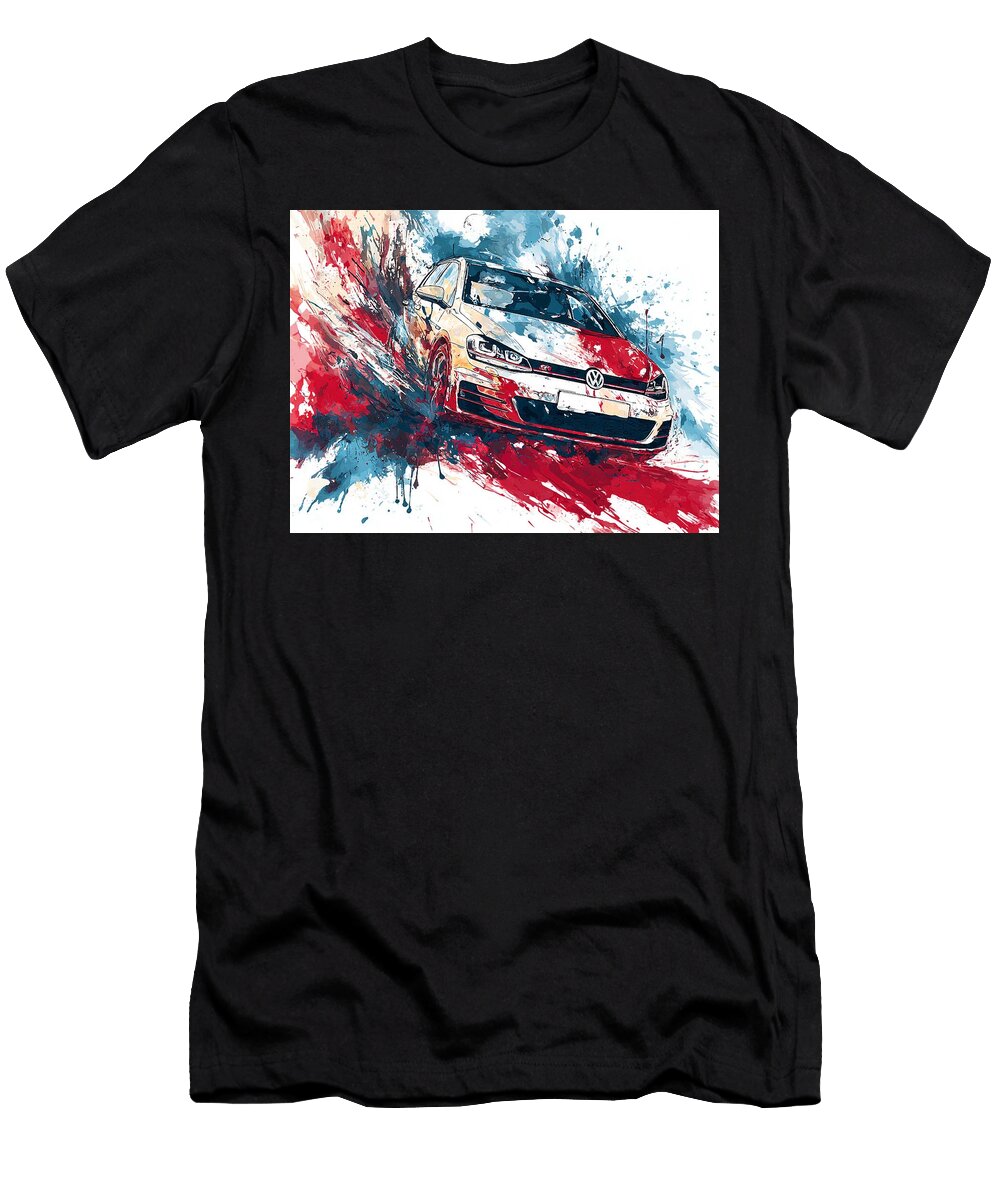Car Racing Through Color Splash Volkswagen Golf Gti 2015 Hatchback Abstract Car Dynamic Movement Abs Hollie Love T-Shirt