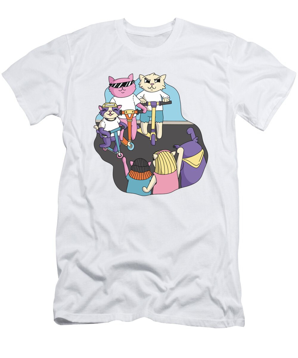 Cartoon Cats in Scooters Nicolas Fourez Art T-Shirt