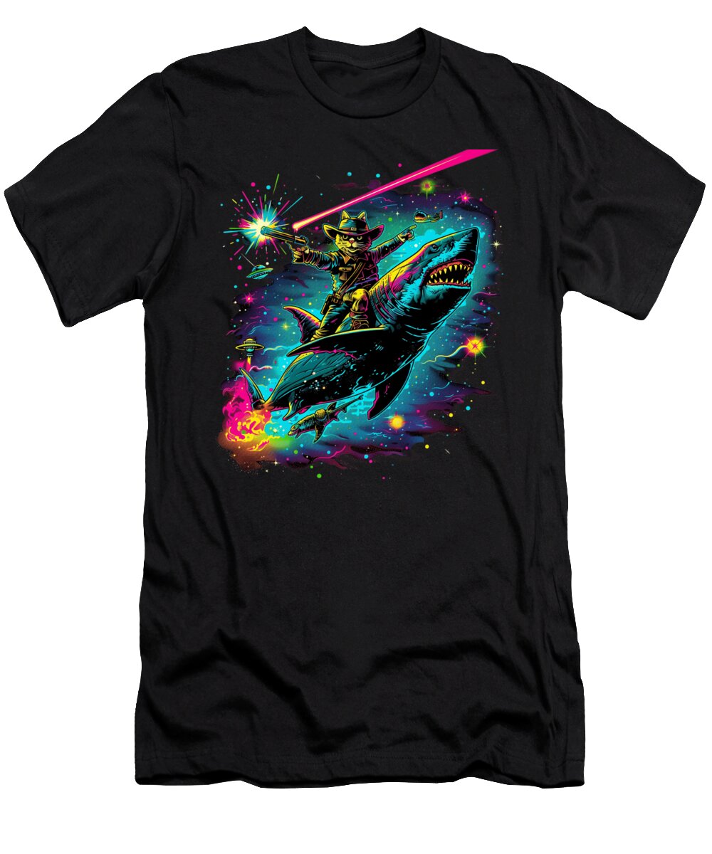 Cat Riding a Classic Scooter Dnt Prints Art T-Shirt