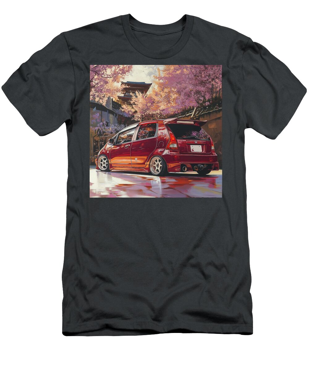 Cherry Blossom Urban Scene Honda Fit 2001 Japan Hatchback Jdm Car Japanese Car Grayson Sheppard T-Shirt
