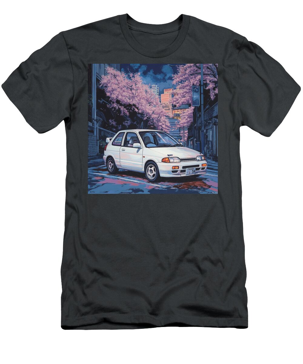 Cherry Blossom Urban Scene Nissan March 1992 Japan Hatchback Jdm Car Japanese Cars Grayson Sheppard T-Shirt