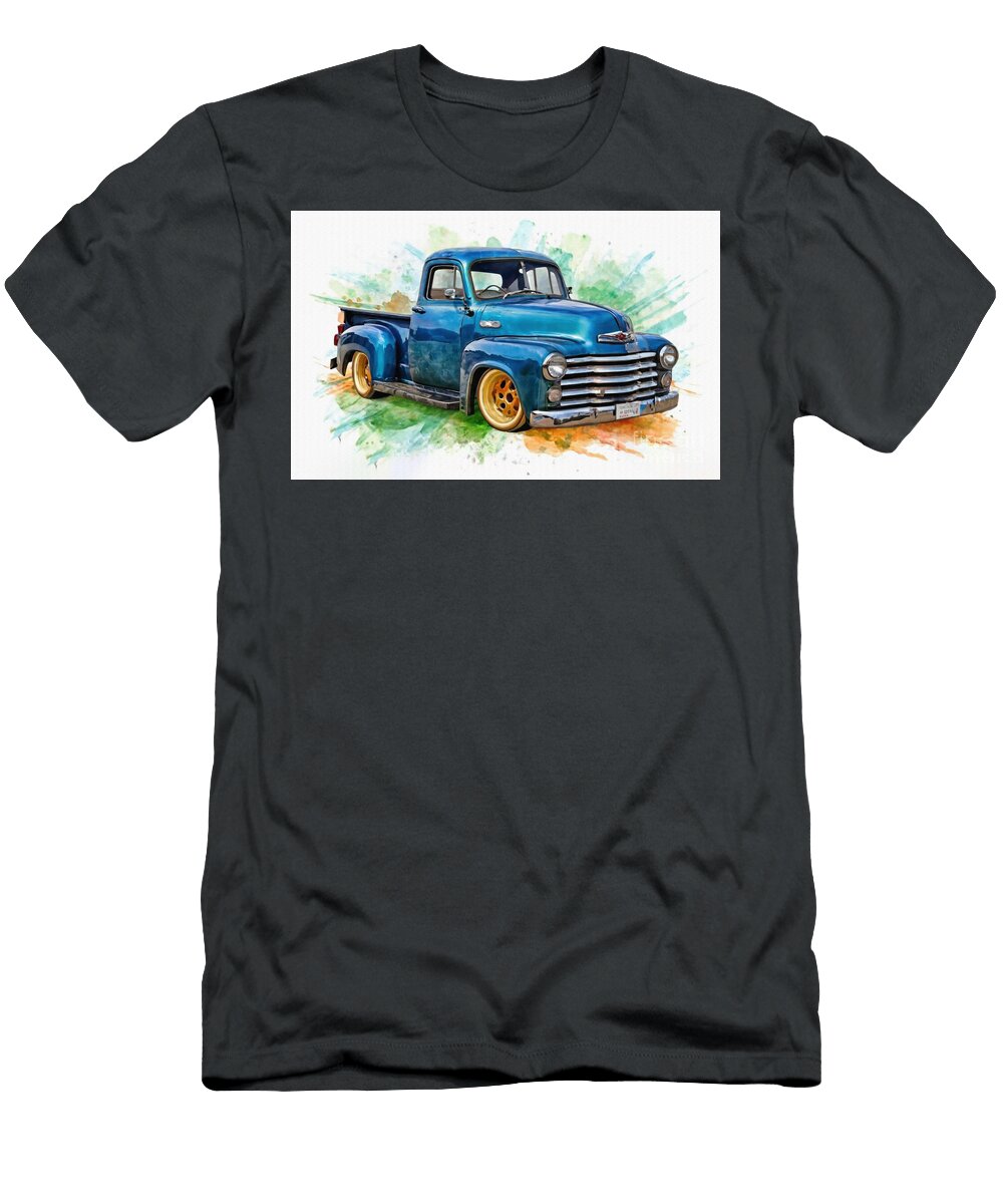 Chevrolet 3100 1952 Rear View Lowrider Retro Cars Watercolor Lowell Harann T-Shirt