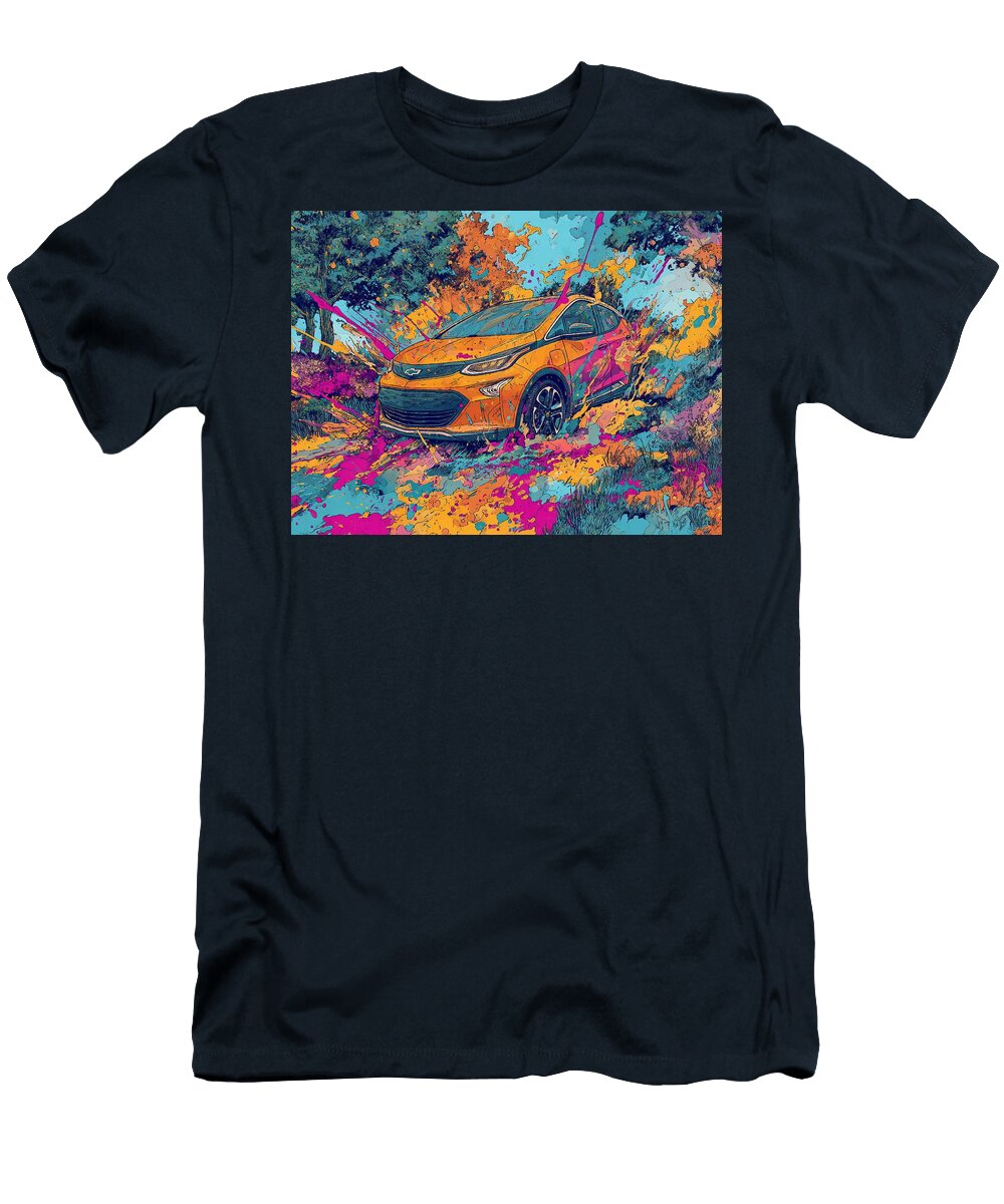 Chevrolet Bolt 2023 Electric Hatchback Colorful Art Electric Vehicle Electric Car in Vibrant Landsca Hollie Love T-Shirt