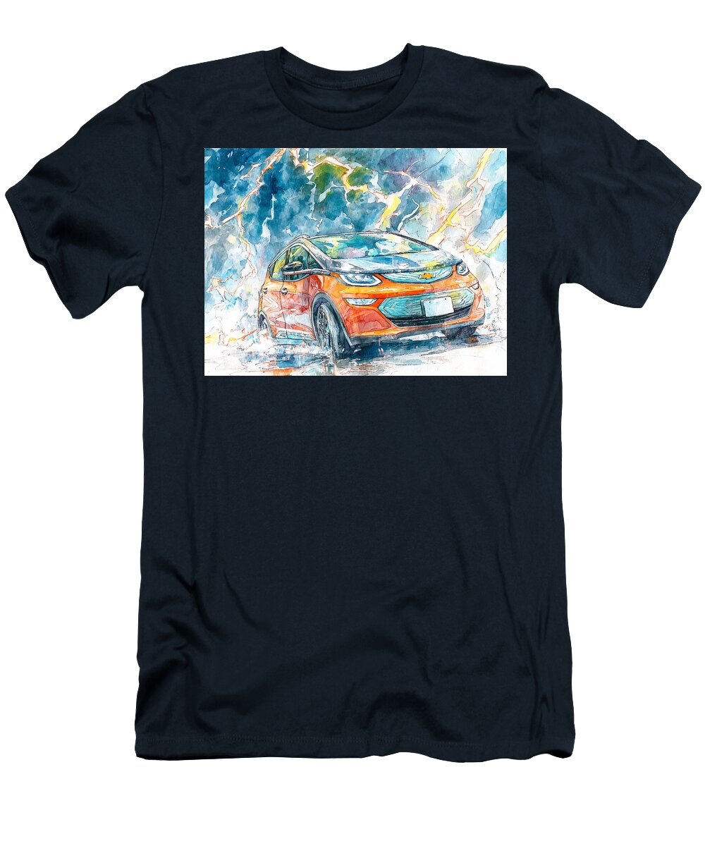 Chevrolet Bolt Ev 2017 Electric Hatchback Stormy Weather Electric Vehicle Electric Car in a Storm Hollie Love T-Shirt