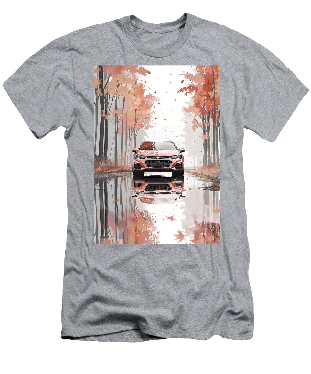 Chevrolet Cruze Hatchback Car Reflection in Autumn Forest Digital Art Illustration Destiney Sullivan T-Shirt