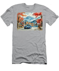 Chevrolet Cruze Hatchback Watercolor of a Blue Car Parked Near a Lake in a Mountainous Landscape with Autumn Foliage Kyran Estrada T-Shirt