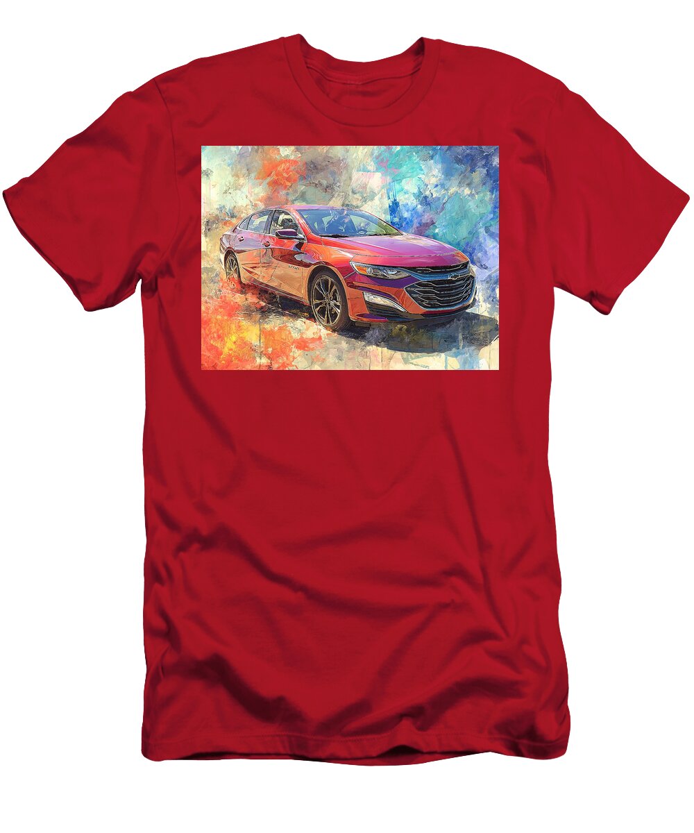 Chevrolet Malibu 2023 Sedan Red Car Abstract Art Abstract Red Car Painting Hollie Love T-Shirt