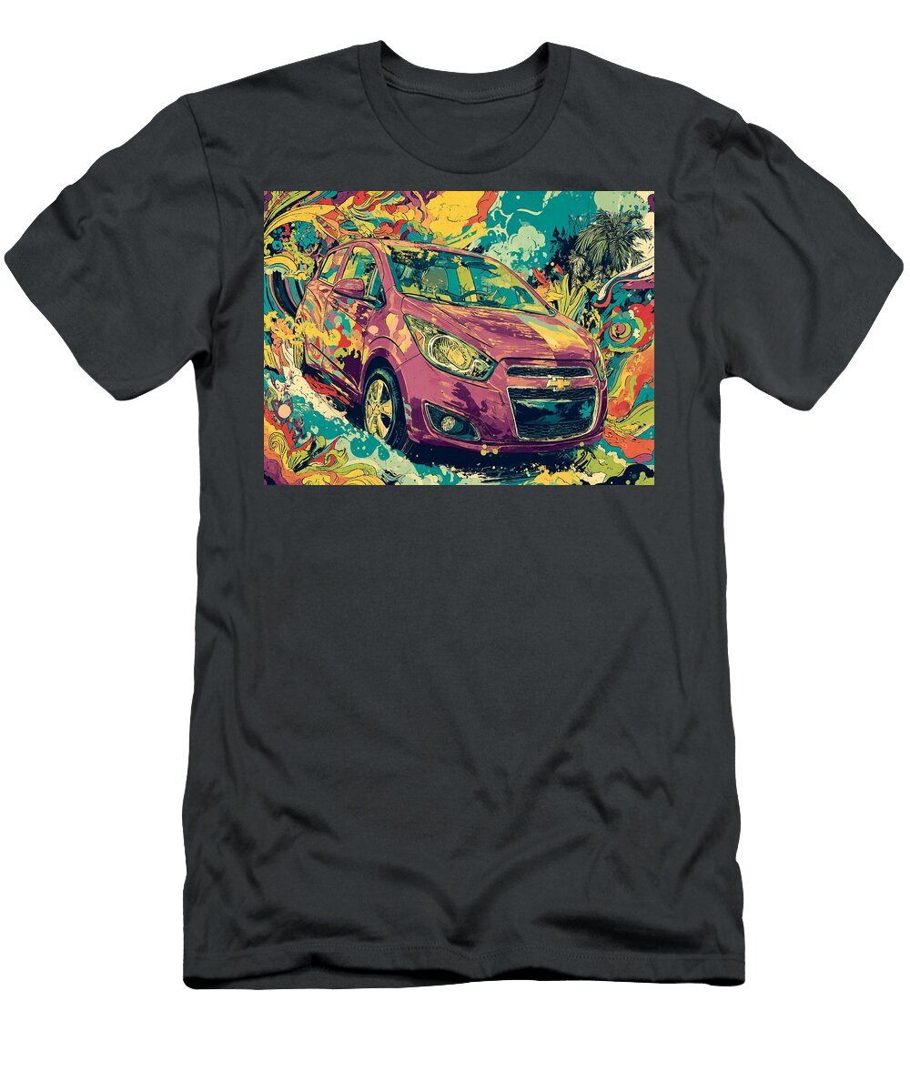 Chevrolet Spark 2013 Hatchback Abstract Art Colorful Car Vibrant Car Art Piece Hollie Love T-Shirt
