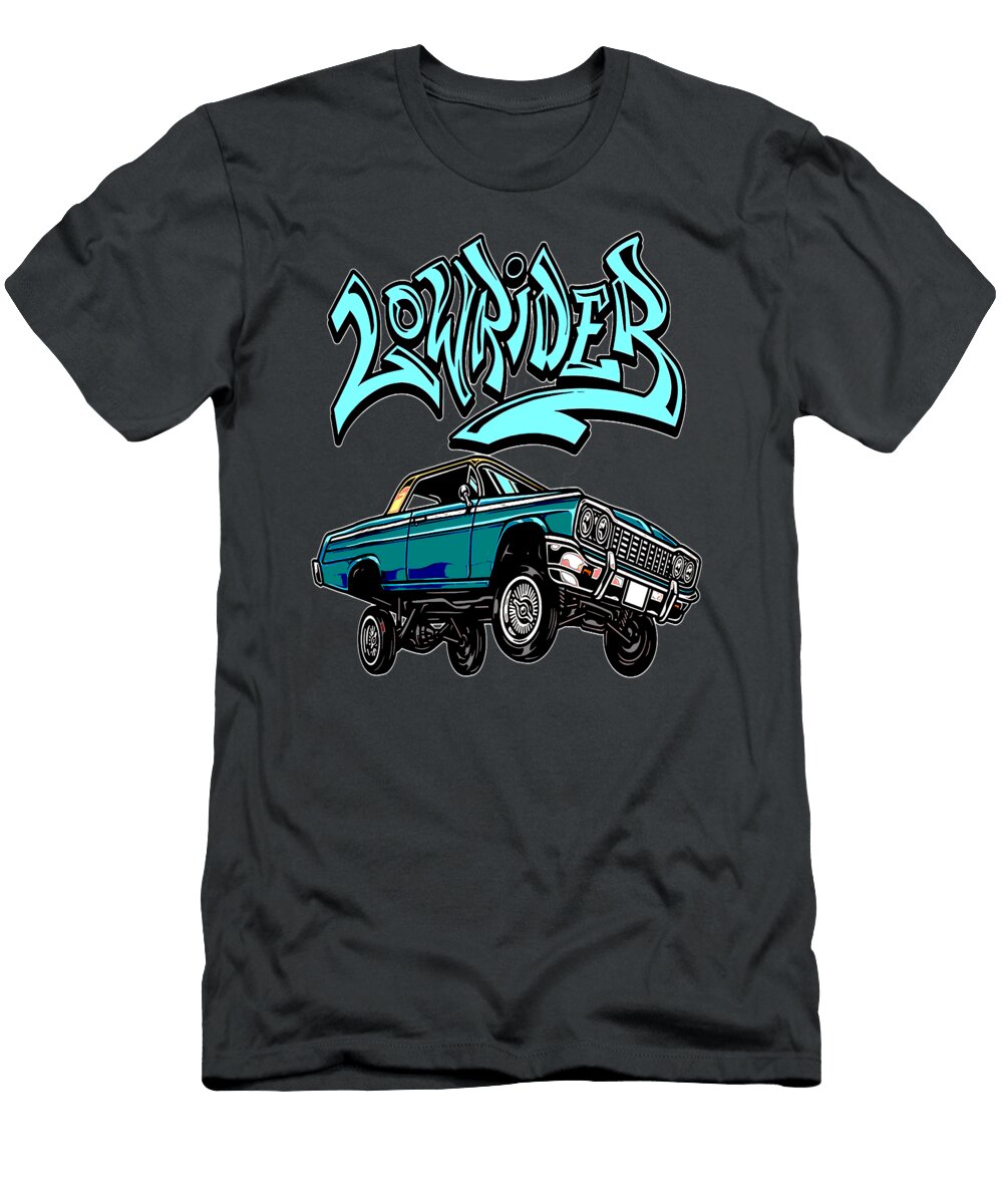 Chicano Cholo Low Rider Car 3 Wheelin Vintage Lowrider Myron Ariahr T-Shirt
