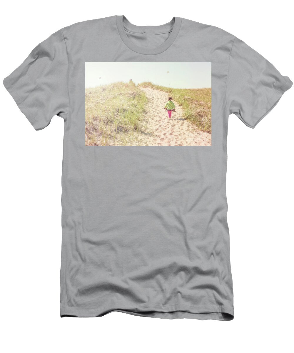 Children Walking Up a Dune Path to the Beach Suzanne Tucker T-Shirt