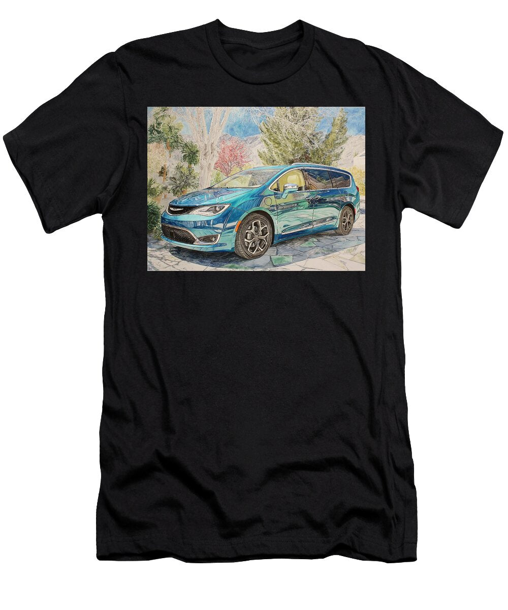Chrysler Pacifica Hybrid 2017 Minivan Outdoor Scene Blue Car Blue Car in a Sunny Garden Hollie Love T-Shirt
