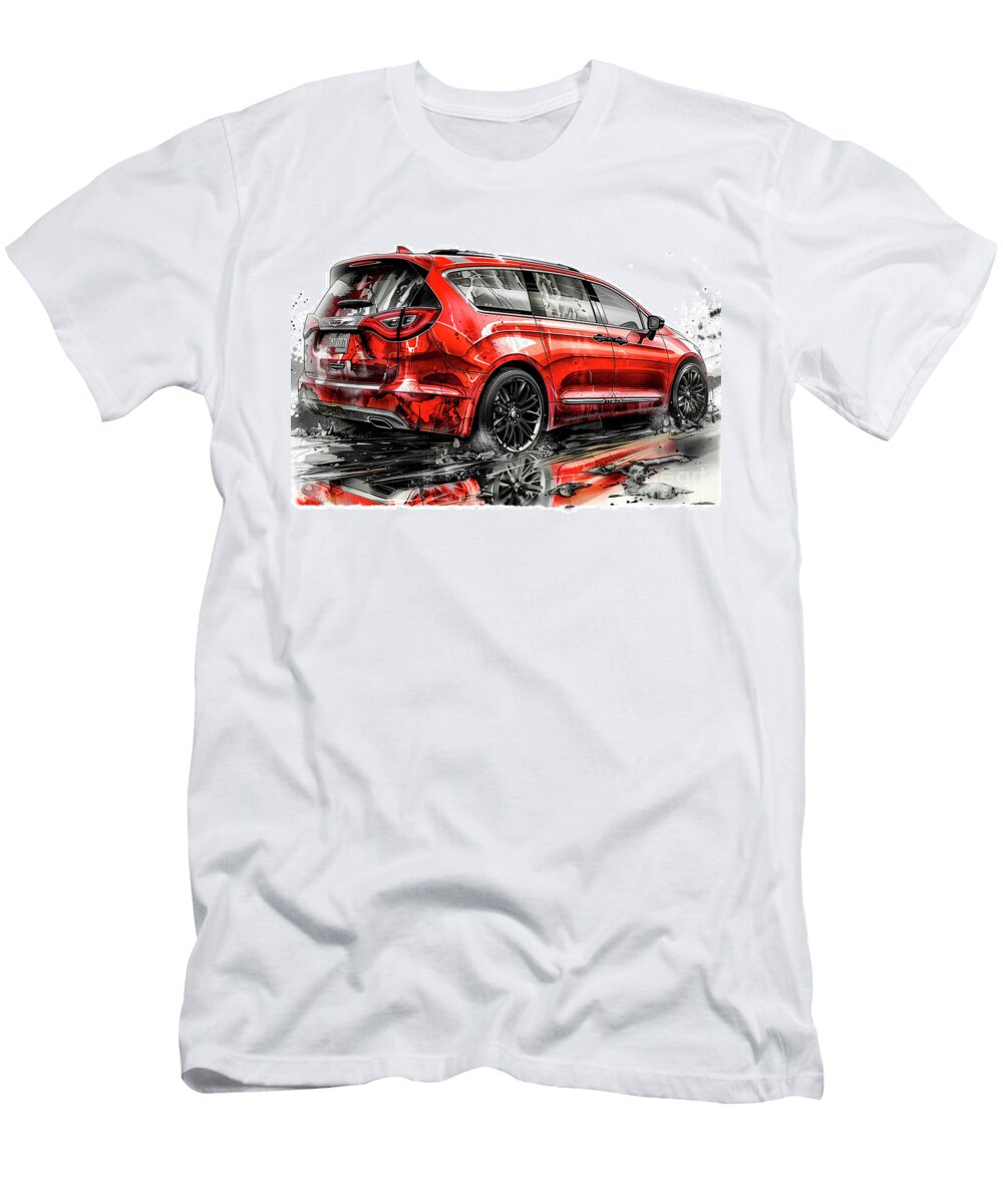 Chrysler Pacifica Red Minivan Illustration Automotive Art Sketch Lowell Harann T-Shirt