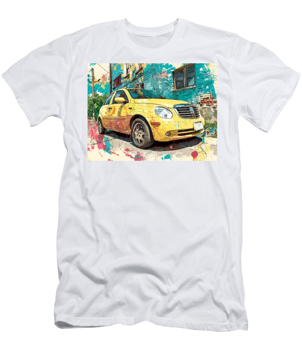 Chrysler Pt Cruiser 2000 Hatchback Yellow Car Urban Street Yellow Car in Urban Alley Hollie Love T-Shirt