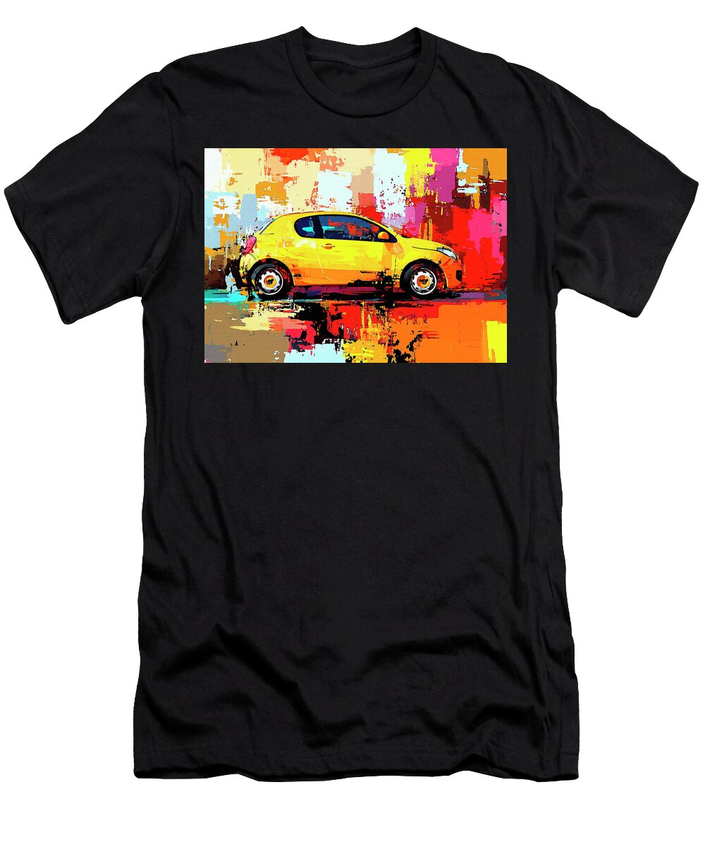 Citroen C3 2002 France Hatchback Yellow Car in Abstract Landscape Vibrant Colors and Bold Strokes Pollard Halle T-Shirt