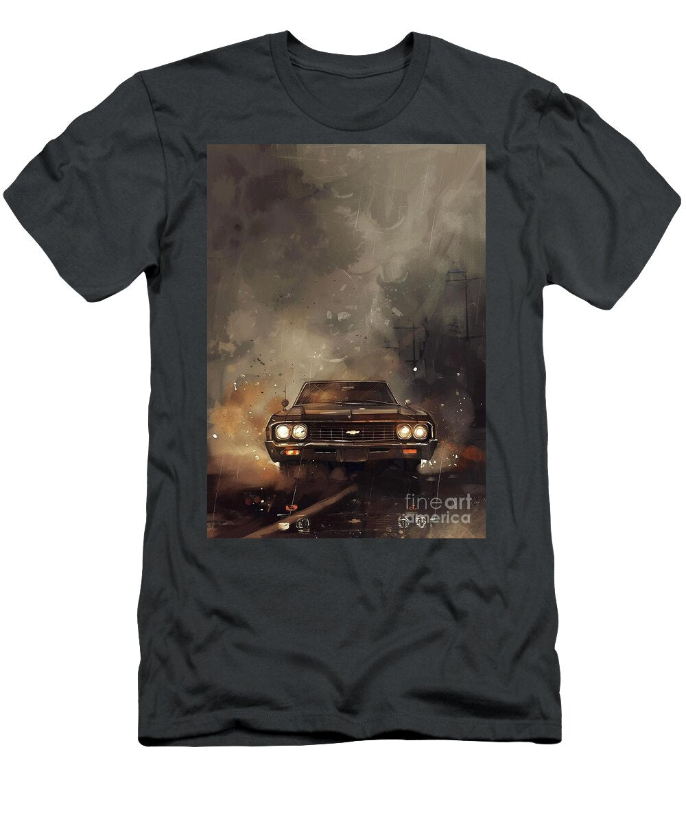 Classic American Muscle Car in the Rain Vintage Chevy Impala Art Lowell Harann T-Shirt