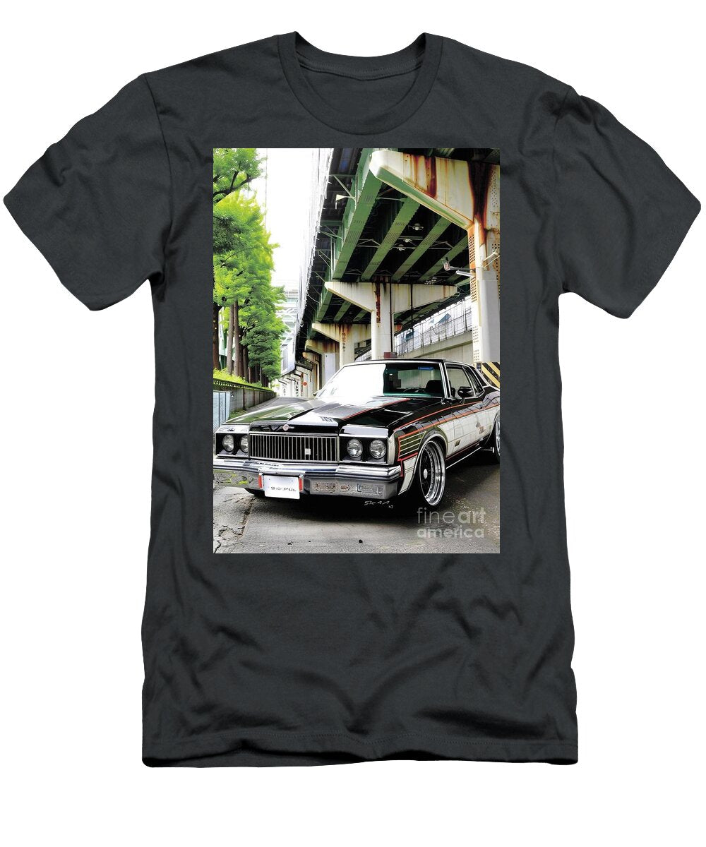 Classic American Oldsmobile Cutlass Supreme Car Under a Bridge Urban Street Photography Lowell Harann T-Shirt