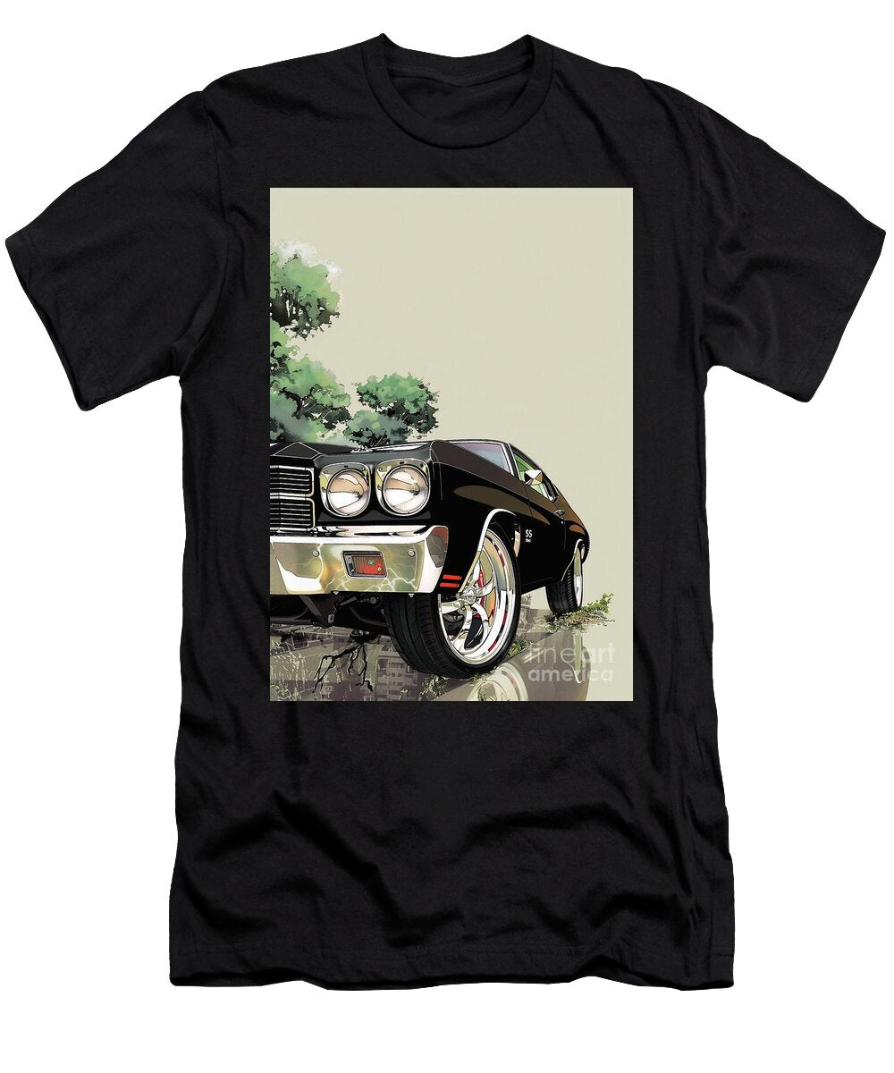 Classic Black Chevelle Ss Muscle Chevrolet Chevelle Car Illustration Lowell Harann T-Shirt