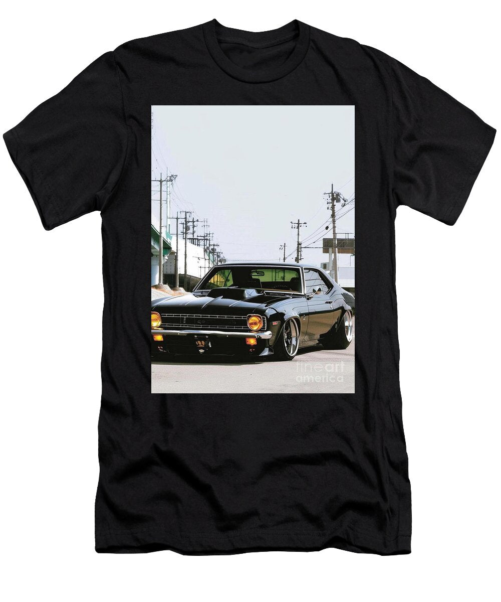 Classic Black Chevrolet Camaro Muscle Chevrolet Nova Car on the Street Lowell Harann T-Shirt