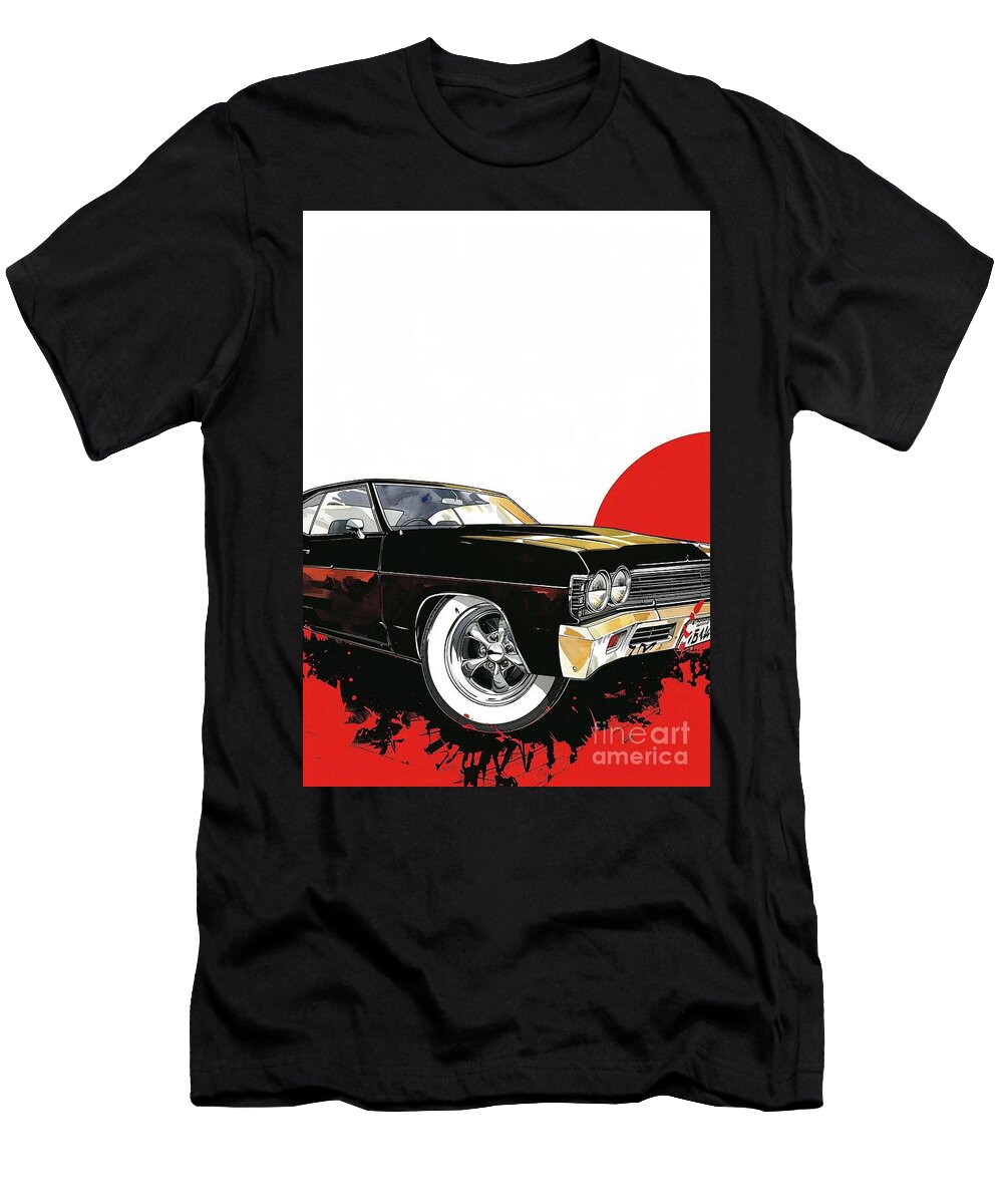 Classic Black Chevrolet El Camino Car Illustration with Red Background Lowell Harann T-Shirt
