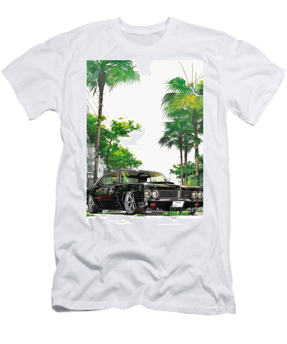 Classic Black Muscle Pontiac Catalina Car Under Palm Trees Lowell Harann T-Shirt