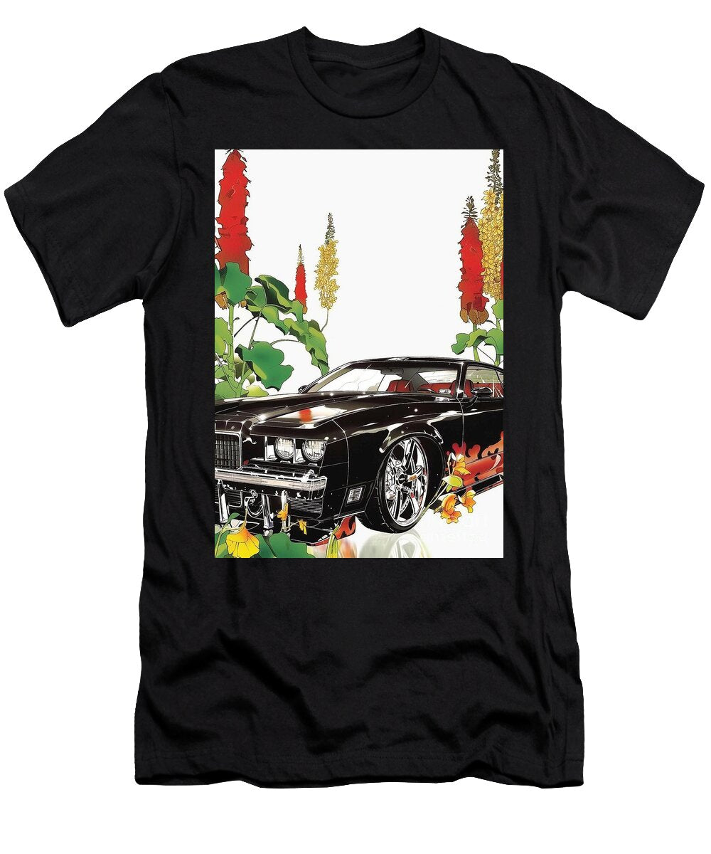 Classic Black Pontiac Grand Prix Gtp Car with Flowers Illustration Lowell Harann T-Shirt