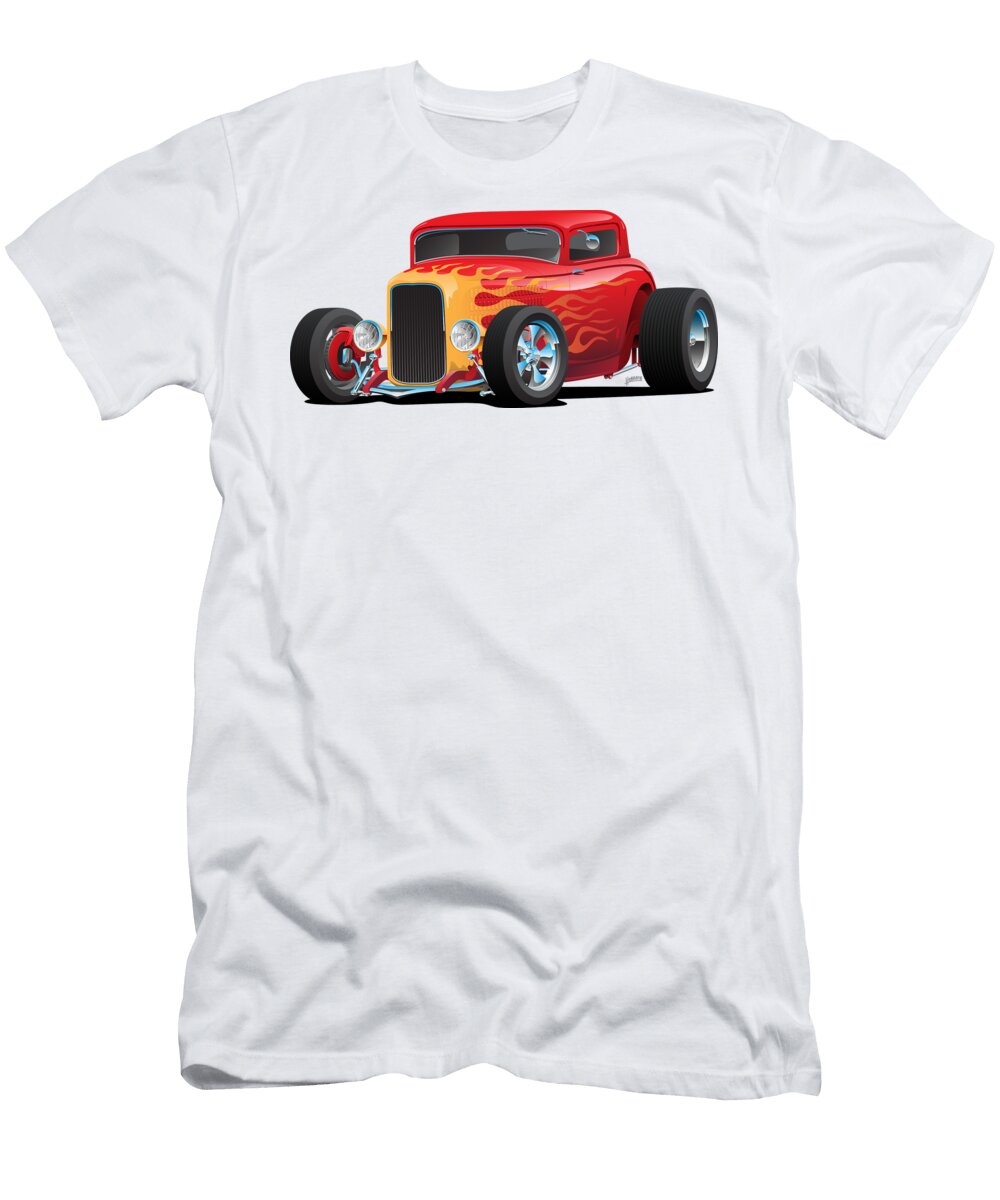 Classic Bold Red Custom Street Rod Car with Yellow and Orange Hotrod Flames Jeff Hobrath T-Shirt
