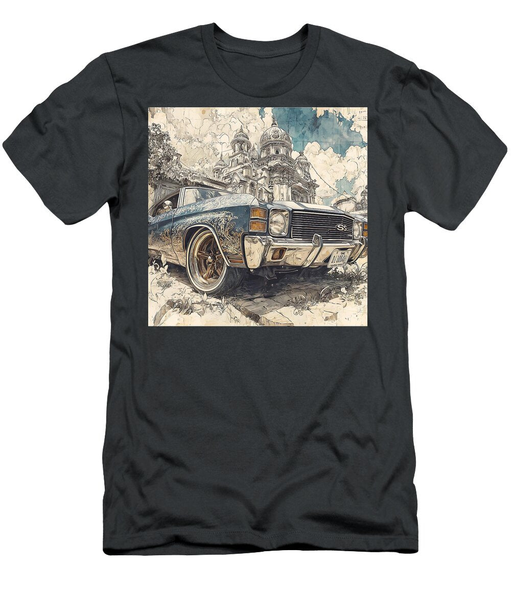 Classic Car and Cityscape Vintage Car Cityscape Lowrider Car with Intricate Details Drawing Kari Goldfalse T-Shirt