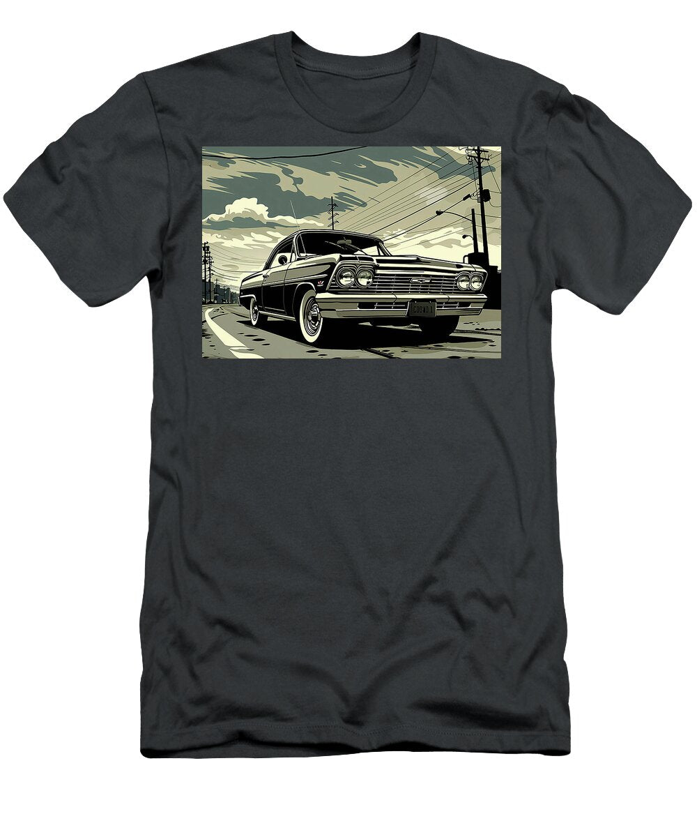 Classic Chevrolet Malibu Classic Car Illustration Vintage American Coupe on City Street Destiney Sullivan T-Shirt